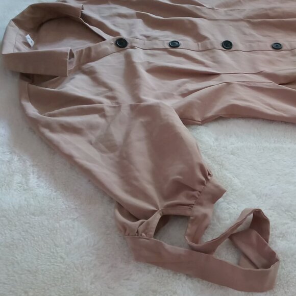 Reina Tan Collared Button Up Midi Tie Waist Coat or Dress - Picture 13 of 16